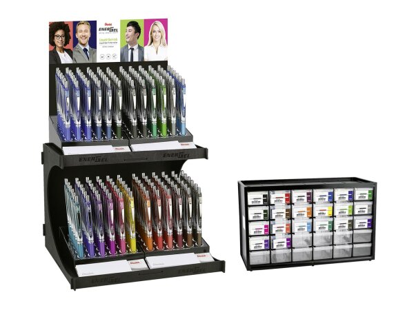 PENTEL Tintenroller EnerGel 20 Farben 144erDisplay + Minenbox gratis