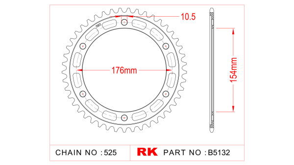 RK Kettenrad "5132" 525, Stahl 44 Zähne