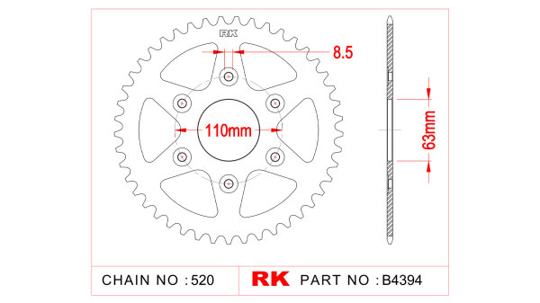 RK Kettenrad "4394" 520, Stahl 45 Zähne