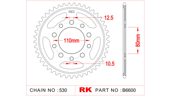 RK Kettenrad "6600" 530, Stahl 43 Zähne