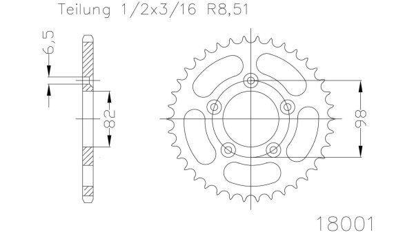 ESJOT Kettenrad "18001" 461, Stahl (1/2" x 7/32" x 8,51