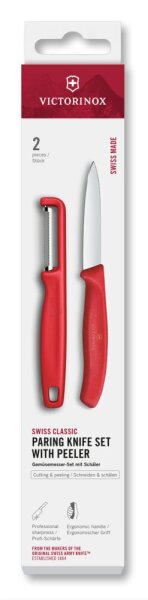 Swiss Classic, Gemüsemesser mit I-Schäler, 2tlg, rot, Box