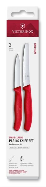 Swiss Classic, Gemüsemesser Set, 2tlg, gerade/Wellen, rot, Box