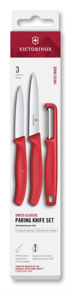 Swiss Classic, Gemüsemesser mit I-Schäler, 3tlg, rot, Box