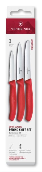 Swiss Classic, Gemüsemesser Set, 3tlg, gerade/Wellen, rot, Box