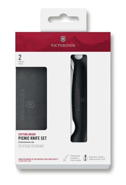 Schneidebrett Picknick Messer Set, 2tlg, 11cm, Wellen, schwarz