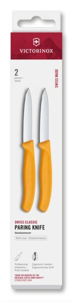 Swiss Classic, Gemüsemesser, 2tlg,8cm,gerade,Mittelspitz,gelb,Box