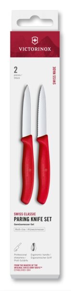 Swiss Classic, Gemüsemesser Set, 2tlg, 8cm, gerade/Wellen,rot