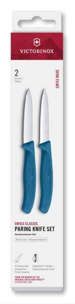 Swiss Classic, Gemüsemesser Set, 2tlg, 8cm, gerade/Wellen,blau
