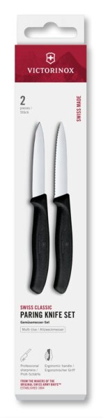 Swiss Classic, Gemüsemesser Set, 2tlg, 8cm, gerade/Wellen,schwarz