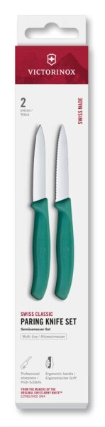 Swiss Classic, Gemüsemesser Set, 2tlg, 8cm, gerade/Wellen,grün