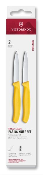 Swiss Classic, Gemüsemesser Set, 2tlg, 8cm,gerade/Wellen,gelb