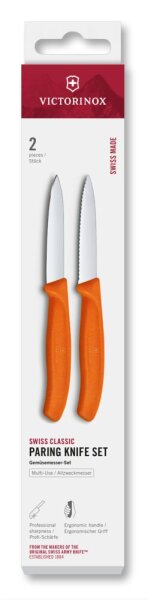 Swiss Classic, Gemüsemesser Set, 2tlg, 8cm,gerade/Wellen,orange