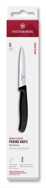 Swiss Classic, Gemüsemesser, 6tlg, 10cm, Wellen, schwarz, Box