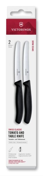 Swiss Classic, Tomaten & Tafelmesser,2tlg,11cm,Wellen,schwarz,Box