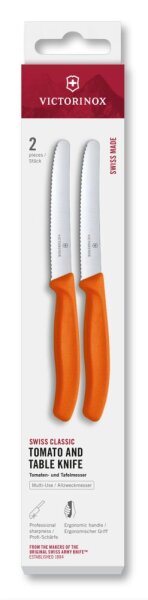Swiss Classic, Tomaten & Tafelmesser, 2tlg,11cm,Wellen,orange,Box