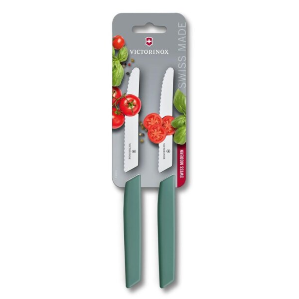 Swiss Modern, Tomaten & Tafelmesser, 2tlg,11cm,Welle,sage,Blister