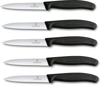 6x Swiss Classic, Gemüsemesser, 10cm, Wellen, schwarz
