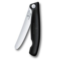Swiss Classic, Picknick Messer, 11cm, Wellen, schwarz, Box