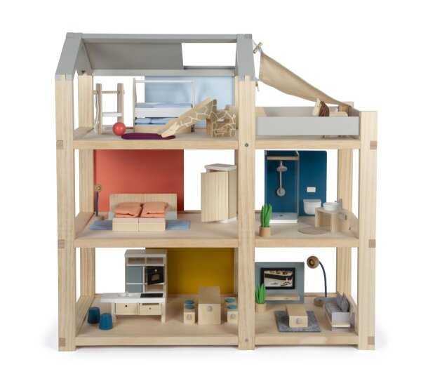 Puppenhaus natur mit Möbeln