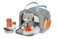 Katze mit Tasche und Pflege-Set