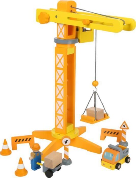 Baukran mit Baustellenzubehör