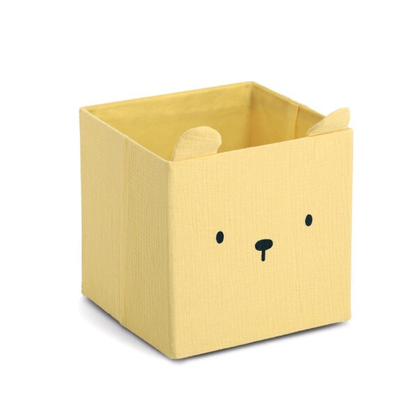 Aufbewahrungsbox Bär Musselin 28x28x28cm BW/ Polyester gelb