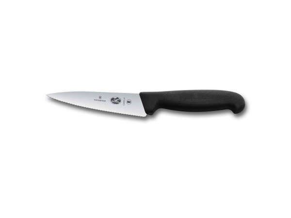 Fibrox, Kochmesser, 12cm, Wellenschliff, schwarz, Blister