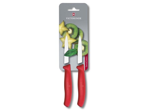 Swiss Classic, Gemüsemesser, 2 Stk, 8cm, Wellenschliff, spitz, rot, B