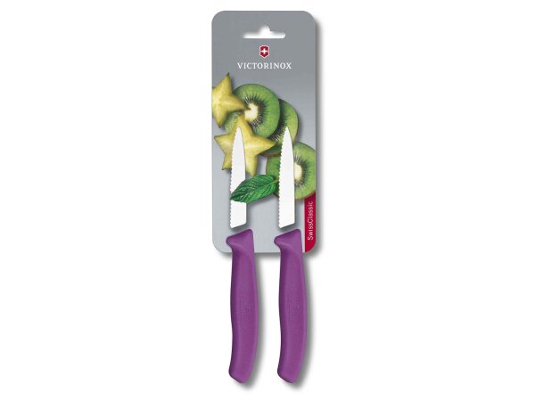 Swiss Classic, Gemüsemesser, 2 Stk, 8cm, Wellenschliff, spitz, violett, B