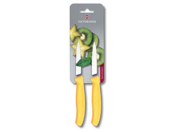 Swiss Classic, Gemüsemesser, 2 Stk, 8cm, Wellenschliff, spitz, gelb, B