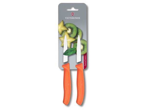 Swiss Classic, Gemüsemesser, 2 Stk, 8cm, Wellenschliff, spitz, orange, B