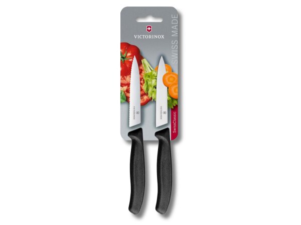 Swiss Classic, Gemüsemesser, 2 Stück, 10 cm, Wellenschliff, schwarz