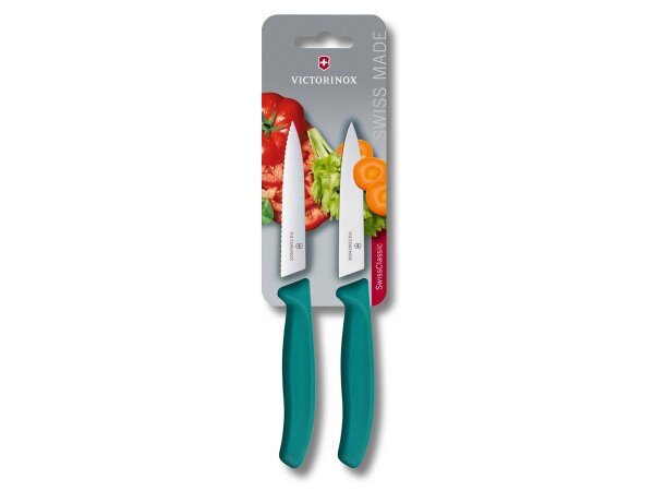 Swiss Classic, Gemüsemesser, 2 Stk, 10cm, Welle/gerade, grün, Blister