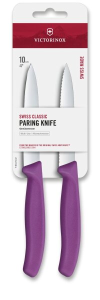 Swiss Classic, Gemüsemesser, 2 Stück, 10cm, Welle/gerade, violett,B