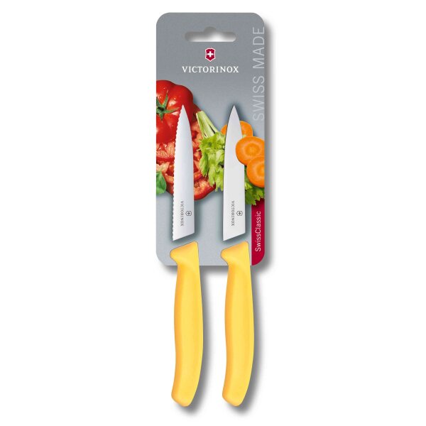 Swiss Classic, Gemüsemesser, 2 Stück, 10cm, Welle/gerade, gelb