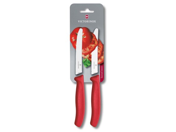 Swiss Classic, Tomaten-& Tafelmesser, 2 Stk, 11cm, Wellenschliff, rot, B