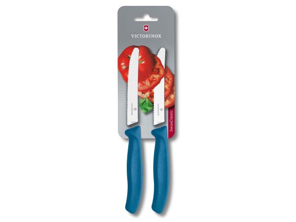 Swiss Classic, Tomaten-& Tafelmesser, 2 Stk, 11cm, Wellenschliff, blau, B
