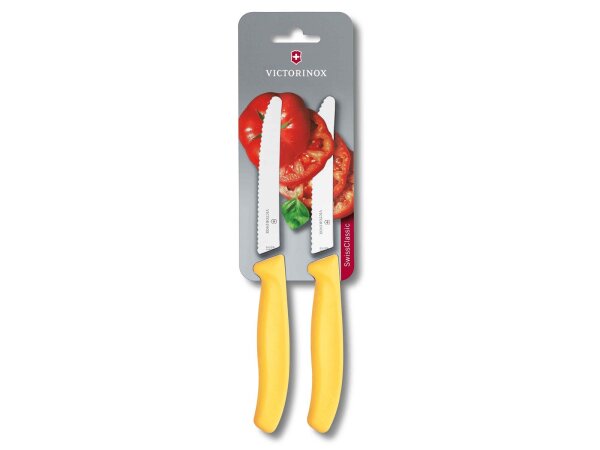 Swiss Classic, Tomaten-& Tafelmesser, 2 Stk, 11cm, Wellenschliff, gelb, B
