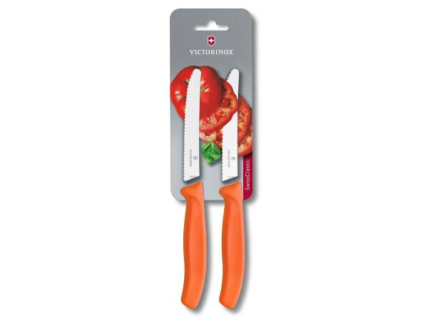 Swiss Classic, Tomaten-& Tafelmesser, 2 Stk, 11cm, Wellenschliff, orange, B
