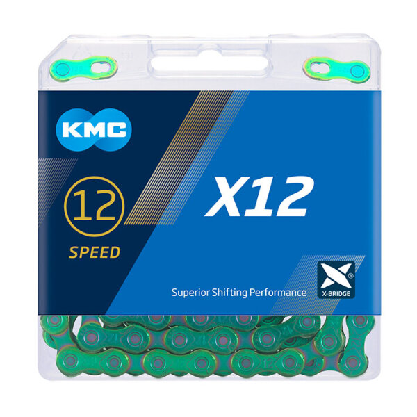 KMC Kette X12, 12-fach, 126 Glieder, Aurora-Green