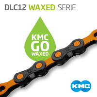 KMC Kette DLC12, 12-fach, 126 Glieder, black/orange, waxed