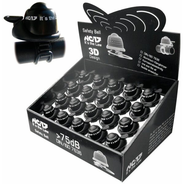 NC-17 Klingel Safety Bell Alu, 20 Stück in Display Box, schwarz