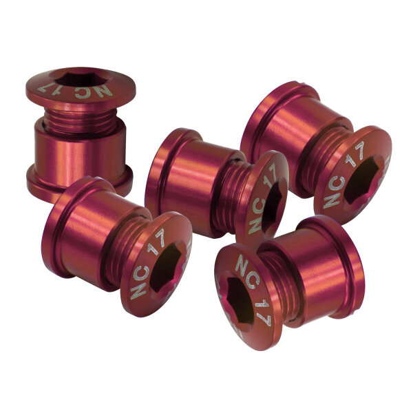 NC-17 Kettenblattschraube, 4u.5 Loch, 5er Set, CNC, AL-7075 T6, rot
