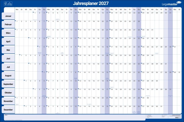 Jahresplaner 2027 Wandplander Karton 60x90cm gerollt folienkaschiert