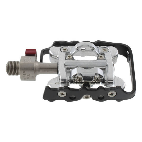 Halb-Clipless-Pedal Wellgo, Alu, silber mit schwarzem Käfig,