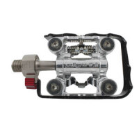 Halb-Clipless-Pedal Wellgo, Alu, silber mit schwarzem Käfig,