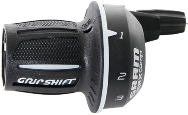 SRAM Drehgriffschalter "Grip Shift MRX Comp" Shorty, SRS Technologie, schwarz / weiß, 50 mm, ohne Festgriff, Shimano kom